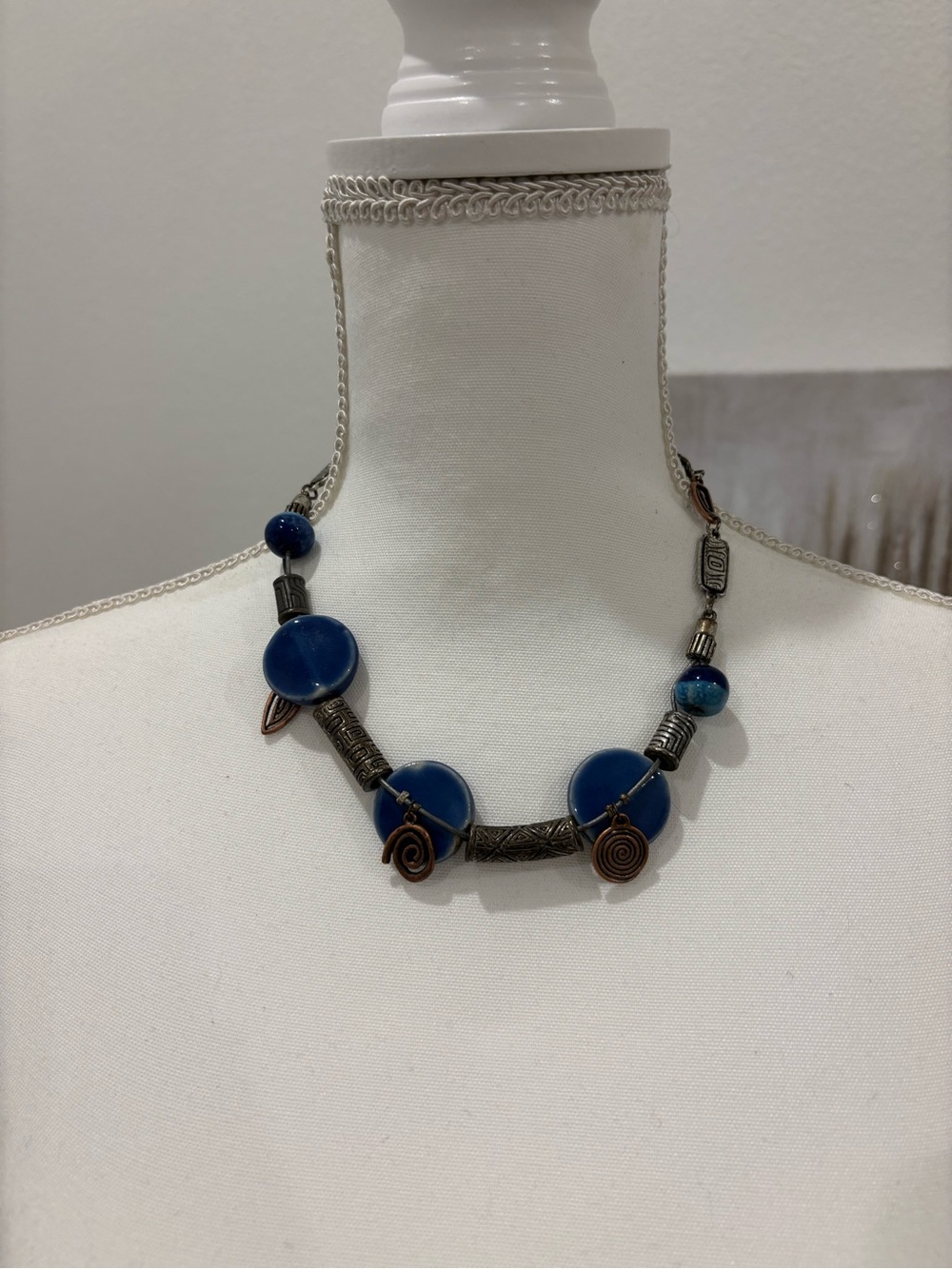 Chico's Blue Beaded Mixed-Metal Statement Necklace